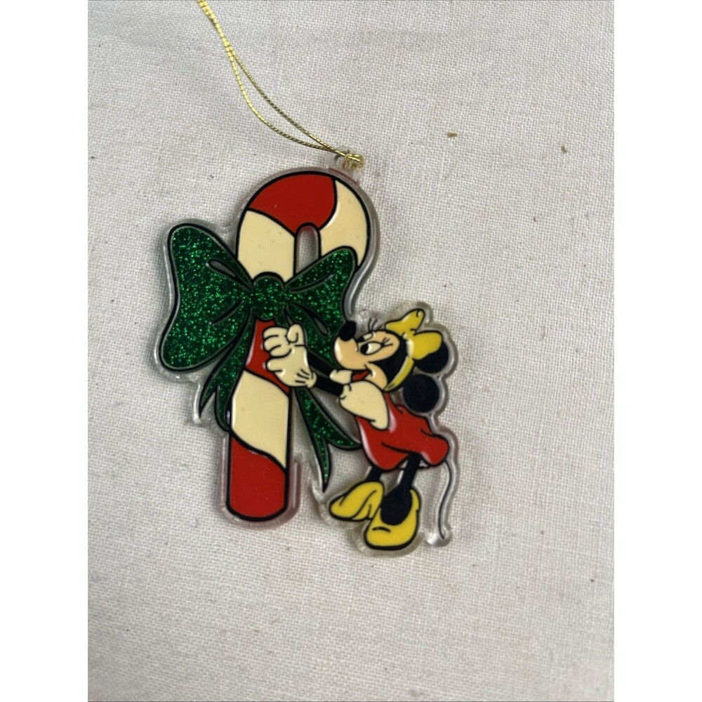 1980's Disney Acrylic Minnie Mouse Candy Cane Christmas Ornament